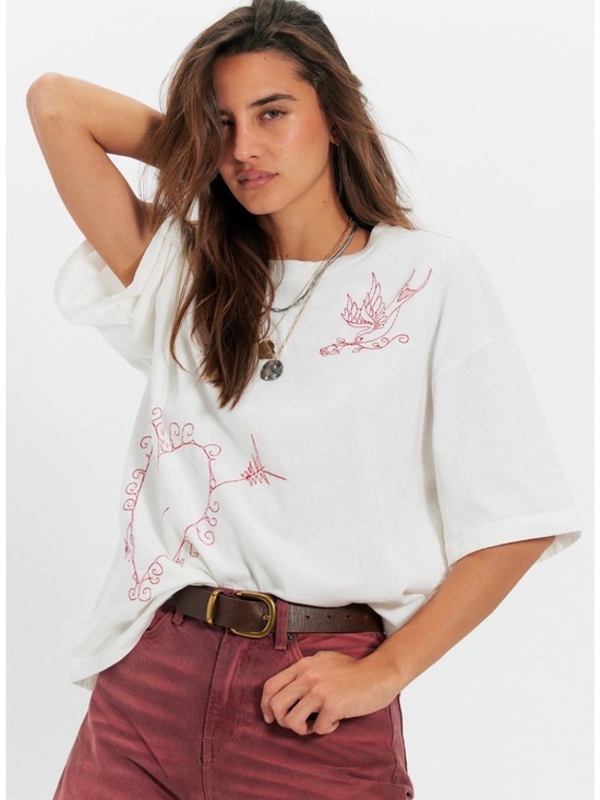 Free People Ragabond Collab Tops - Free People Ragabond┆XS┆More Amore Embroidered Tee┆Ivory Combo┆320